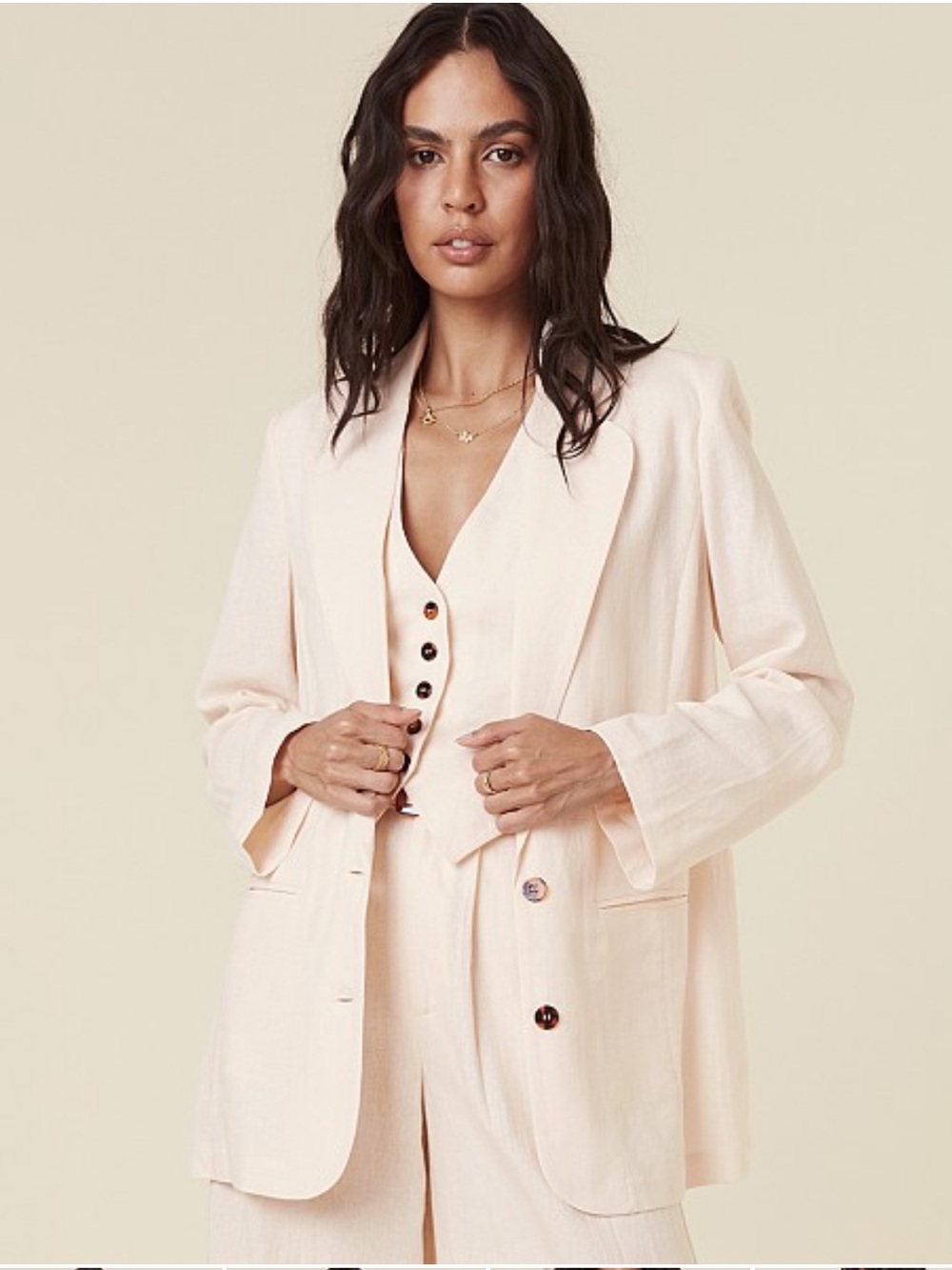 Beautiful Spell Pale Blush Linen-Blend Relaxed Blazer
